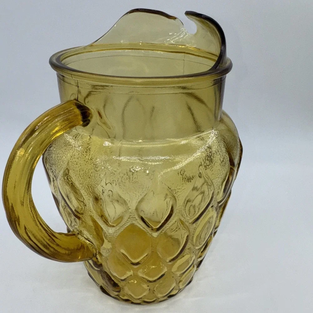 Glass Pitcher w/Ice Lip Anchor Hocking Madrid Amber‎ Honey Gold 78 oz Diamond